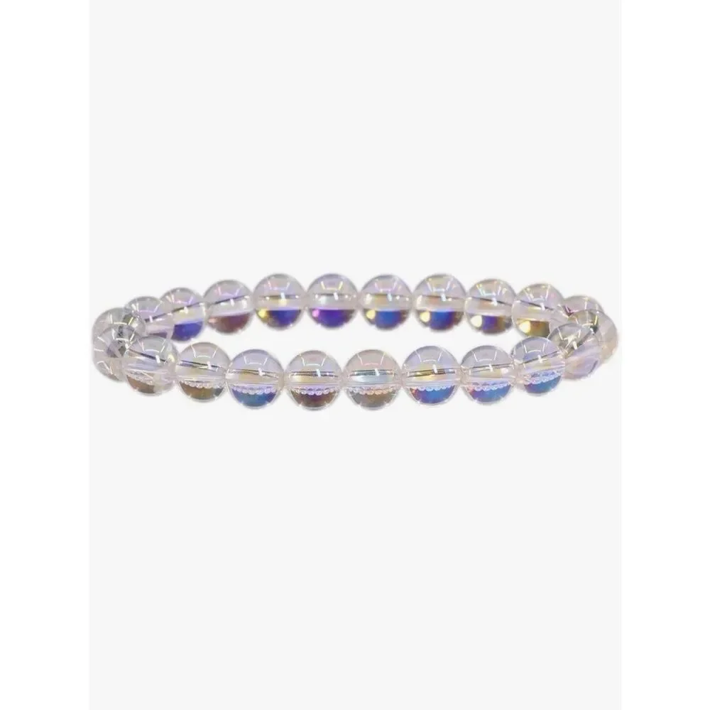 NEW Aqua Aura Clear Quartz 8mm Round Beads Stretch Crystal Bracelet 7 Inch
